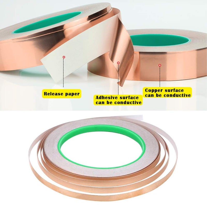 Oubaka 4 Sizes Copper Foil Tape,Double-Sided Conductive Copper Tape with Adhesive for EMI Shielding,Paper Circuits,Electrical Repairs,Grounding(5mm,6mm,8mm,10mm) X 21.9yards - Image 3